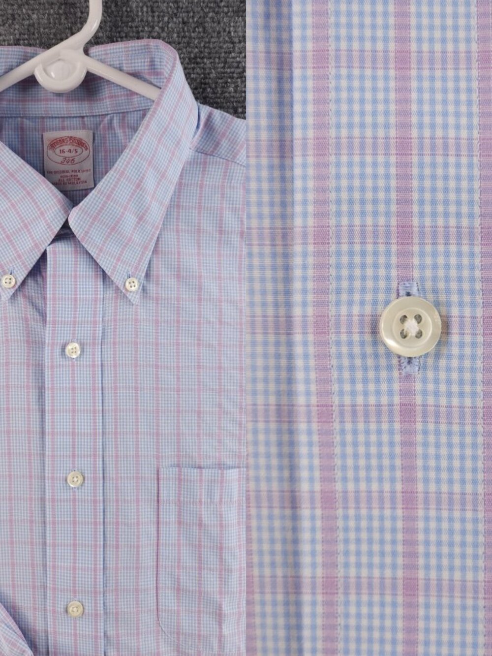 Brooks Brothers Blue Pink Non-Iron 16-4/5 Plaid Cotton Button-Down Long Sleeve